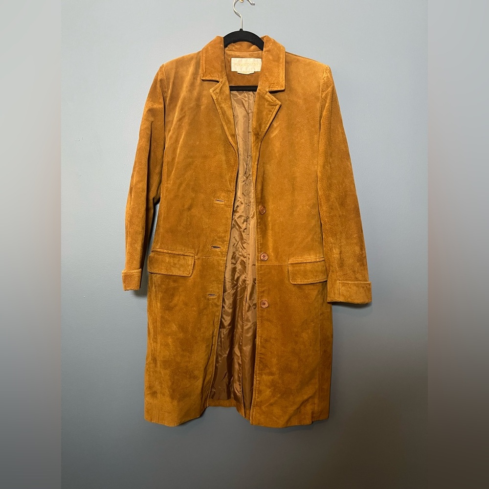 Elegant Brown Suede Leather Coat